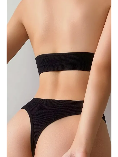Kadın Siyah Seamless Tanga Sütyen Takım – Modern, Konforlu Ve Günlük Kombinlere Uygun