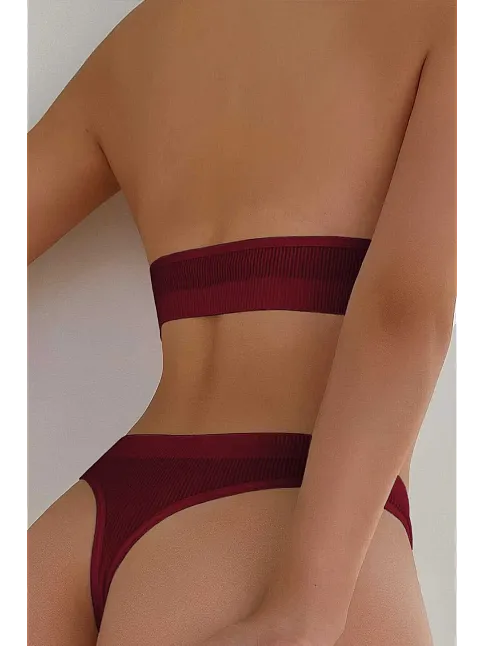 Kadın Bordo Seamless Tanga Sütyen Takım – Modern, Konforlu Ve Günlük Kombinlere Uygun