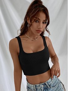 Kadın Siyah Kalın Askılı Crop Top Büstiyer – Modern Ve Şık Tasarım