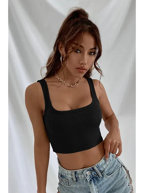 Kadın Siyah Kalın Askılı Crop Top Büstiyer – Modern Ve Şık Tasarım