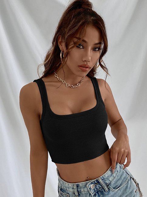 Kadın Siyah Kalın Askılı Crop Top Büstiyer – Modern Ve Şık Tasarım