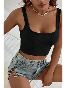 Kadın Siyah Kalın Askılı Crop Top Büstiyer – Modern Ve Şık Tasarım