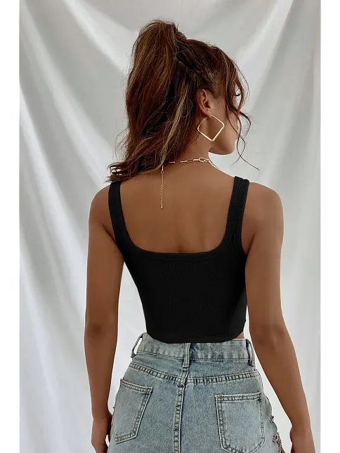 Kadın Siyah Kalın Askılı Crop Top Büstiyer – Modern Ve Şık Tasarım
