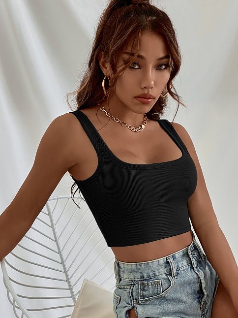 Kadın Siyah Kalın Askılı Crop Top Büstiyer – Modern Ve Şık Tasarım