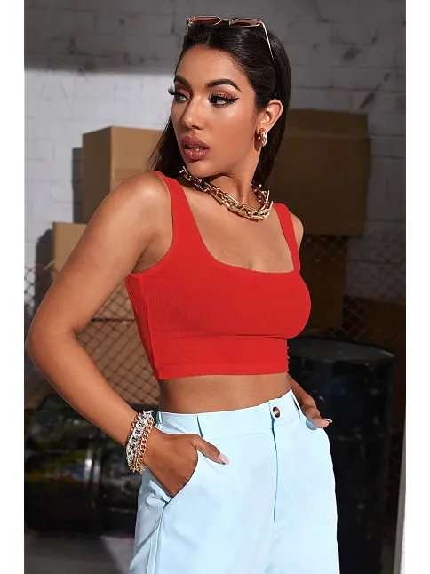 Kadın Kırmızı Kalın Askılı Crop Top Büstiyer – Modern Ve Şık Tasarım