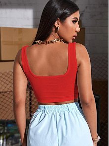 Kadın Kırmızı Kalın Askılı Crop Top Büstiyer – Modern Ve Şık Tasarım