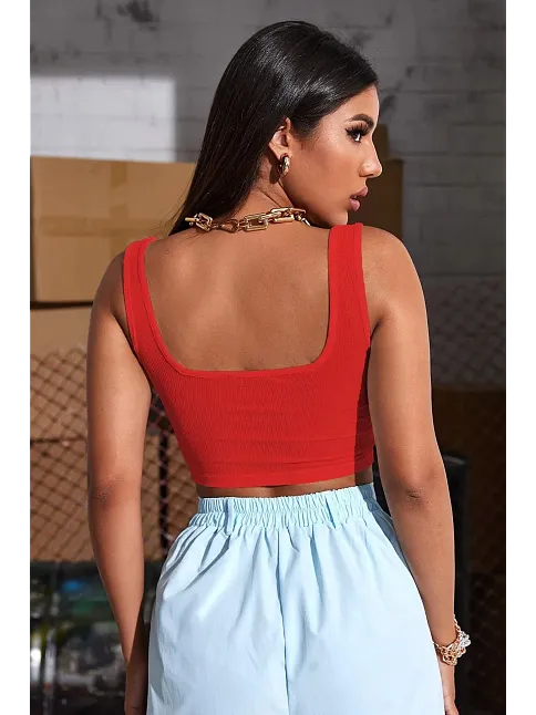 Kadın Kırmızı Kalın Askılı Crop Top Büstiyer – Modern Ve Şık Tasarım
