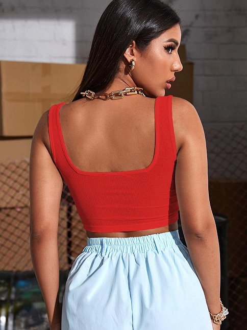 Kadın Kırmızı Kalın Askılı Crop Top Büstiyer – Modern Ve Şık Tasarım