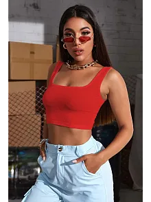 Kadın Kırmızı Kalın Askılı Crop Top Büstiyer – Modern Ve Şık Tasarım