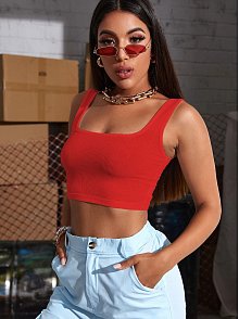 Kadın Kırmızı Kalın Askılı Crop Top Büstiyer – Modern Ve Şık Tasarım
