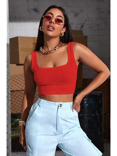 Kadın Kırmızı Kalın Askılı Crop Top Büstiyer – Modern Ve Şık Tasarım
