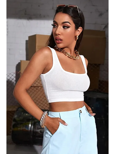 Kadın Beyaz Kalın Askılı Crop Top Büstiyer – Modern Ve Şık Tasarım