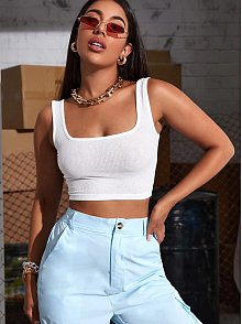 Kadın Beyaz Kalın Askılı Crop Top Büstiyer – Modern Ve Şık Tasarım
