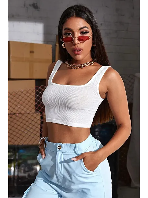 Kadın Beyaz Kalın Askılı Crop Top Büstiyer – Modern Ve Şık Tasarım