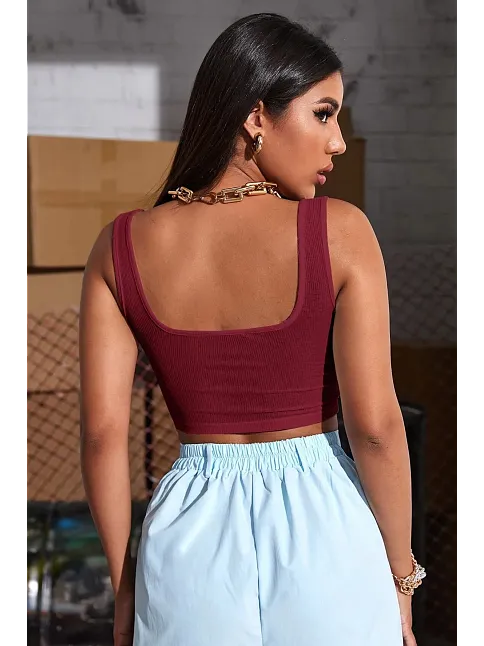 Kadın Bordo Kalın Askılı Crop Top Büstiyer – Modern Ve Şık Tasarım