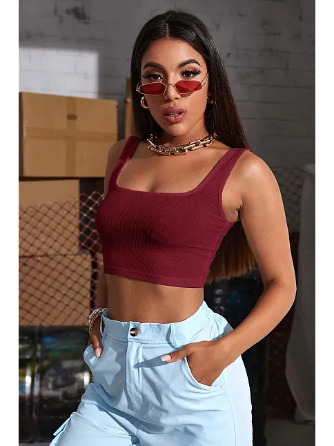 Kadın Bordo Kalın Askılı Crop Top Büstiyer – Modern Ve Şık Tasarım