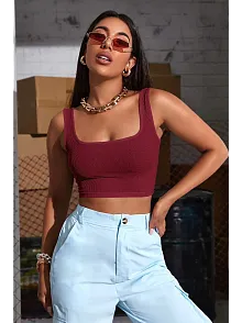 Kadın Bordo Kalın Askılı Crop Top Büstiyer – Modern Ve Şık Tasarım