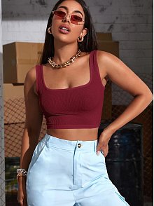 Kadın Bordo Kalın Askılı Crop Top Büstiyer – Modern Ve Şık Tasarım