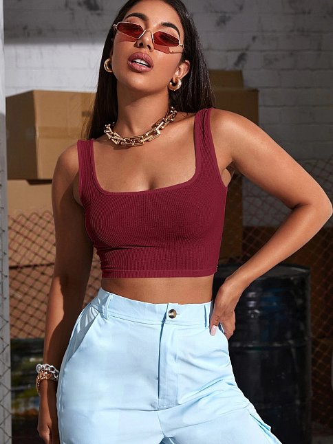 Kadın Bordo Kalın Askılı Crop Top Büstiyer – Modern Ve Şık Tasarım