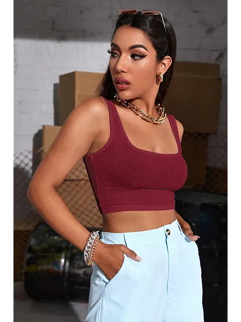 Kadın Bordo Kalın Askılı Crop Top Büstiyer – Modern Ve Şık Tasarım