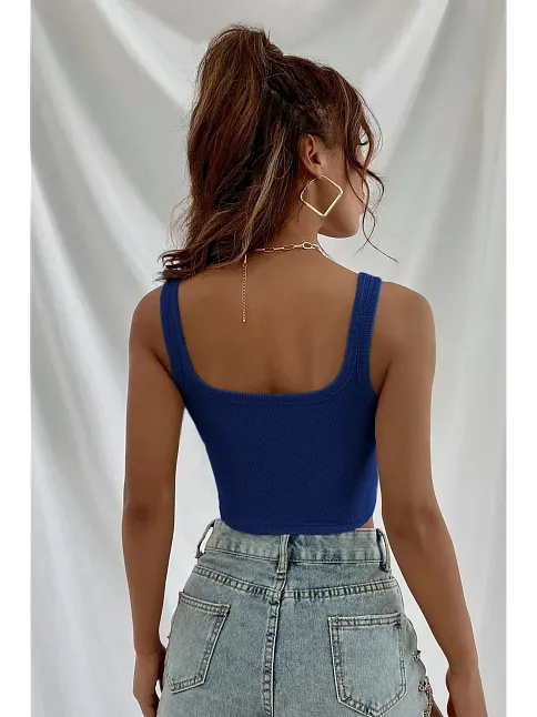 Kadın Lacivert Kalın Askılı Crop Top Büstiyer – Modern Ve Şık Tasarım