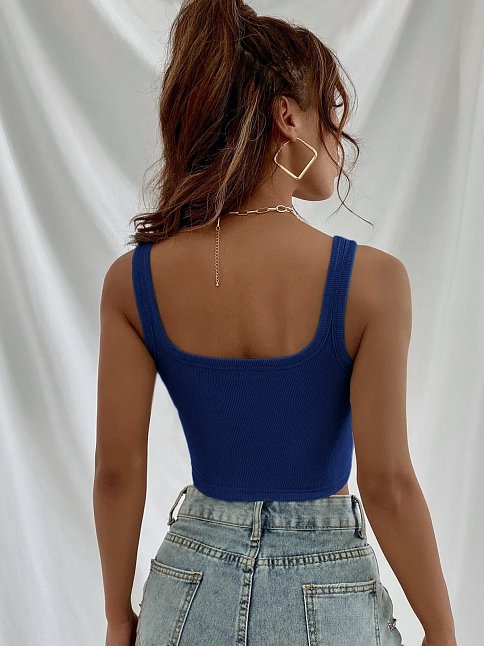 Kadın Lacivert Kalın Askılı Crop Top Büstiyer – Modern Ve Şık Tasarım