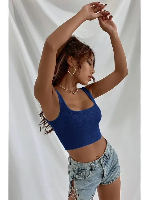 Kadın Lacivert Kalın Askılı Crop Top Büstiyer – Modern Ve Şık Tasarım