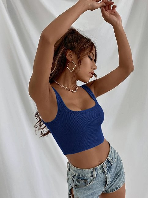 Kadın Lacivert Kalın Askılı Crop Top Büstiyer – Modern Ve Şık Tasarım