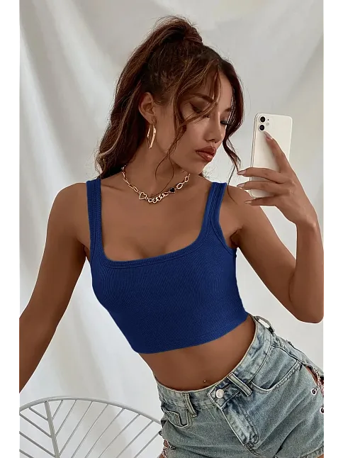 Kadın Lacivert Kalın Askılı Crop Top Büstiyer – Modern Ve Şık Tasarım