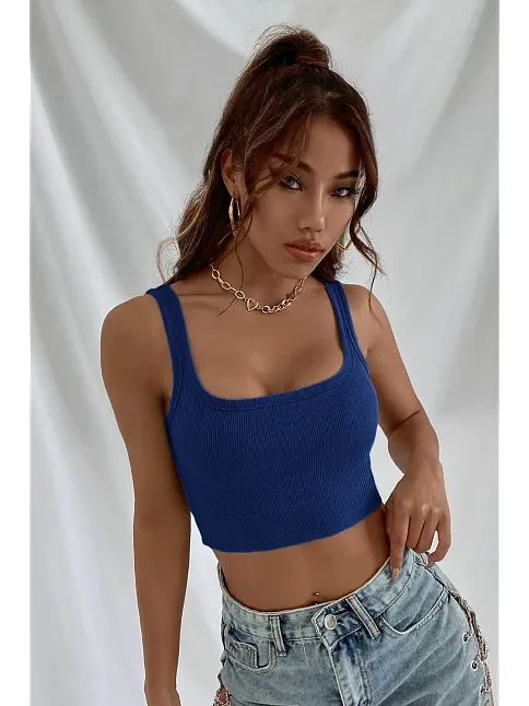 Kadın Lacivert Kalın Askılı Crop Top Büstiyer – Modern Ve Şık Tasarım