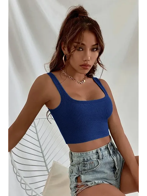 Kadın Lacivert Kalın Askılı Crop Top Büstiyer – Modern Ve Şık Tasarım
