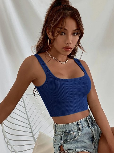 Kadın Lacivert Kalın Askılı Crop Top Büstiyer – Modern Ve Şık Tasarım