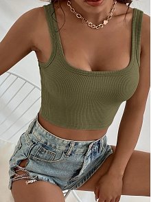 Kadın Haki Yeşili Kalın Askılı Crop Top Büstiyer – Modern Ve Şık Tasarım