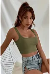 Kadın Haki Yeşili Kalın Askılı Crop Top Büstiyer – Modern Ve Şık Tasarım