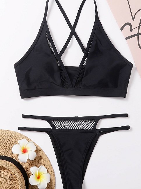 Kadın Siyah File Detaylı Özel Bikini Takımı – Modern, Konforlu Ve Günlük Kombinlere Uygun