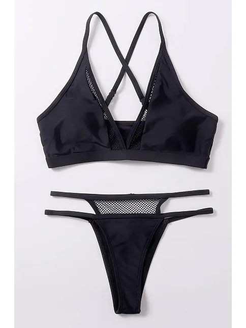 Kadın Siyah File Detaylı Özel Bikini Takımı – Modern, Konforlu Ve Günlük Kombinlere Uygun