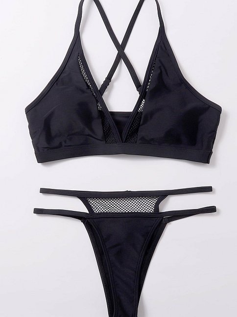 Kadın Siyah File Detaylı Özel Bikini Takımı – Modern, Konforlu Ve Günlük Kombinlere Uygun