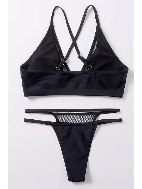 Kadın Siyah File Detaylı Özel Bikini Takımı – Modern, Konforlu Ve Günlük Kombinlere Uygun
