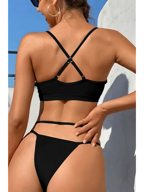 Kadın Siyah File Detaylı Özel Bikini Takımı – Modern, Konforlu Ve Günlük Kombinlere Uygun