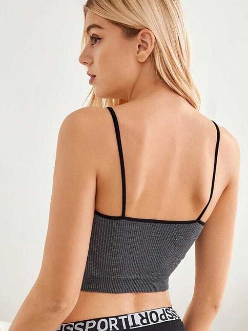 Kadın Anstrasit Gri İp Askılı Crop Top Bluz