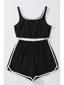 Kadın Siyah Askılı Crop Top Ve Şortlu Gecelik Takım