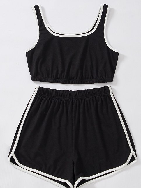 Kadın Siyah Askılı Crop Top Ve Şortlu Gecelik Takım