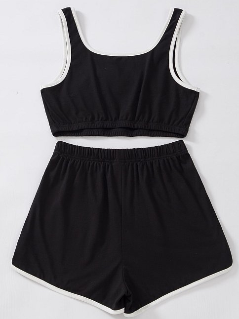 Kadın Siyah Askılı Crop Top Ve Şortlu Gecelik Takım