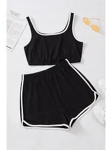 Kadın Siyah Askılı Crop Top Ve Şortlu Gecelik Takım