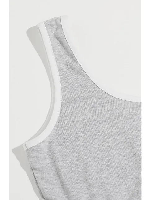 Kadın Gri Askılı Crop Top Ve Şortlu Gecelik Takım