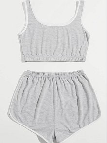 Kadın Gri Askılı Crop Top Ve Şortlu Gecelik Takım