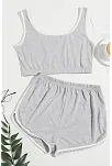 Kadın Gri Askılı Crop Top Ve Şortlu Gecelik Takım
