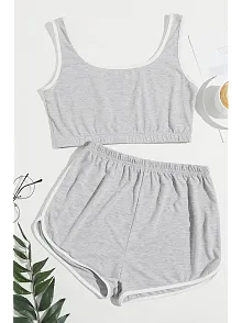 Kadın Gri Askılı Crop Top Ve Şortlu Gecelik Takım