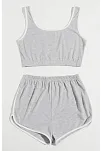 Kadın Gri Askılı Crop Top Ve Şortlu Gecelik Takım