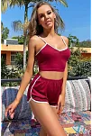 Kadın Bordo Askılı Crop Top Ve Şortlu Gecelik Takım – Modern, Konforlu Ve Günlük Kombinlere Uygun